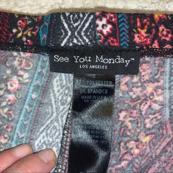 SEE YOU MONDAY PRINT BELL BOTTOMS BOHO HIPPIE BELLS S - Picture 4 of 7